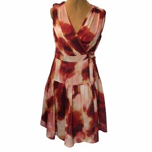 Taylor Burgundy Abstract Wrap Dress Sleeveless Knee Length